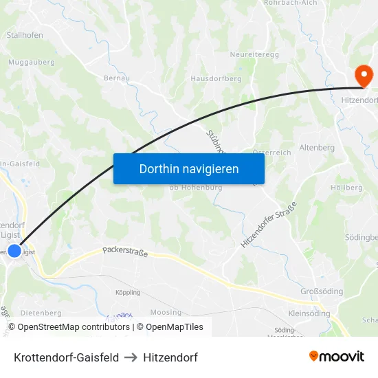 Krottendorf-Gaisfeld to Hitzendorf map