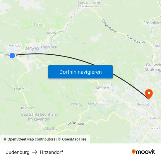 Judenburg to Hitzendorf map