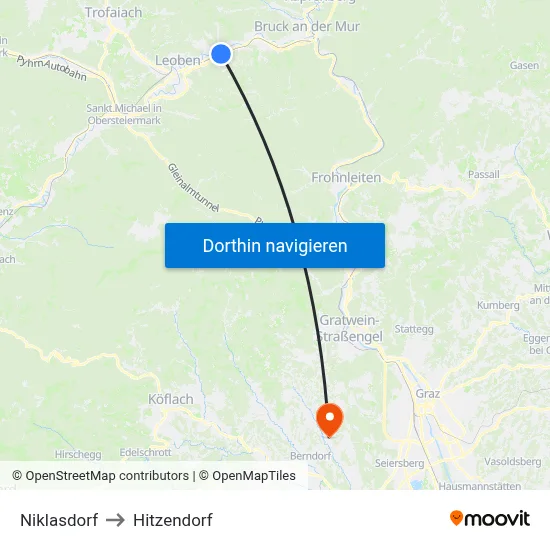 Niklasdorf to Hitzendorf map