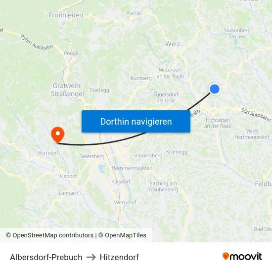 Albersdorf-Prebuch to Hitzendorf map