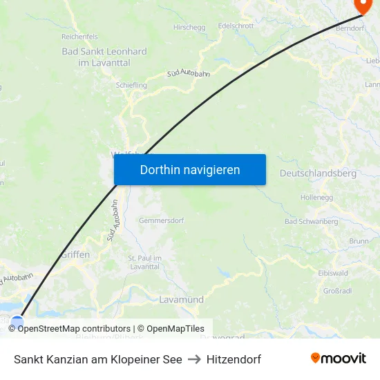 Sankt Kanzian am Klopeiner See to Hitzendorf map