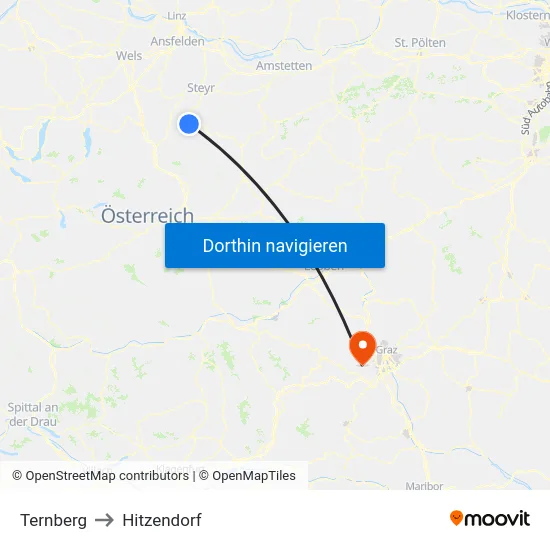 Ternberg to Hitzendorf map