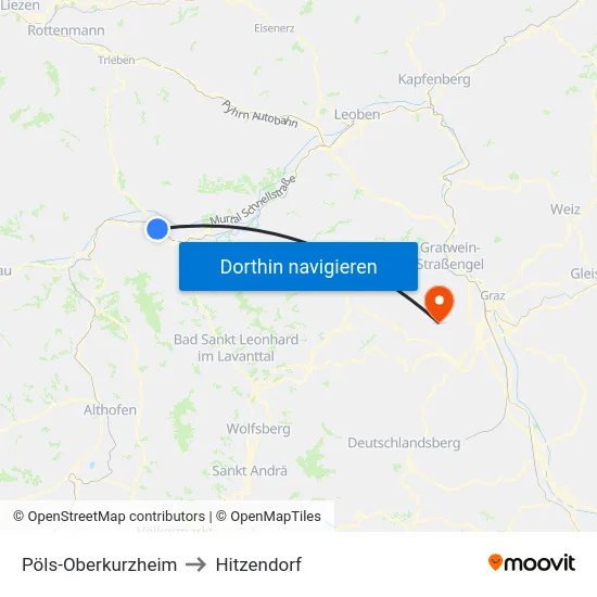 Pöls-Oberkurzheim to Hitzendorf map