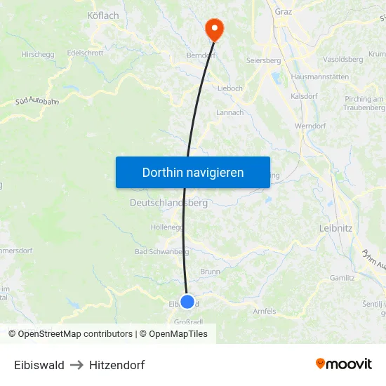 Eibiswald to Hitzendorf map