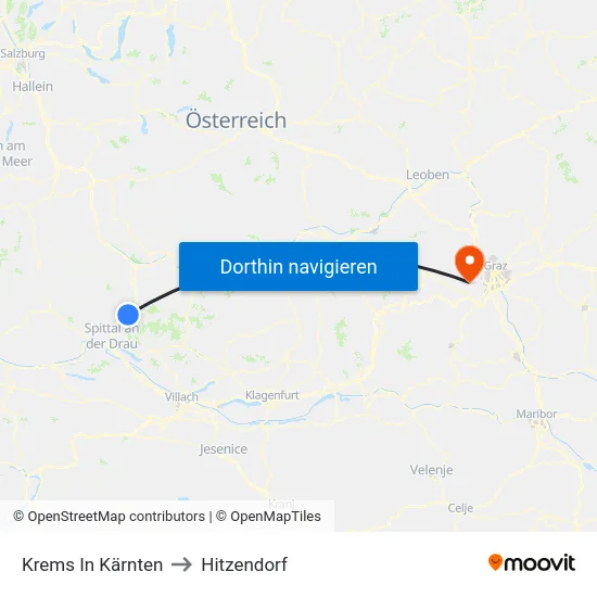 Krems In Kärnten to Hitzendorf map