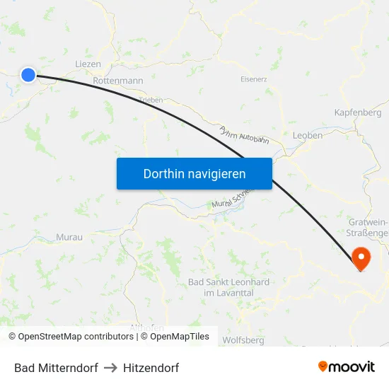 Bad Mitterndorf to Hitzendorf map