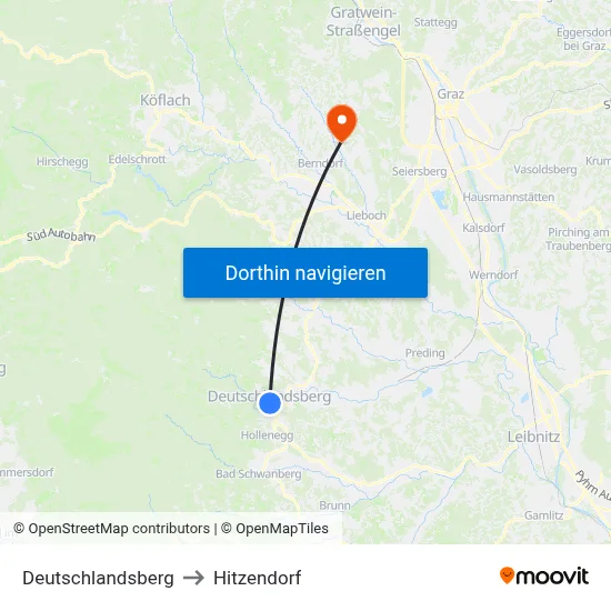 Deutschlandsberg to Hitzendorf map