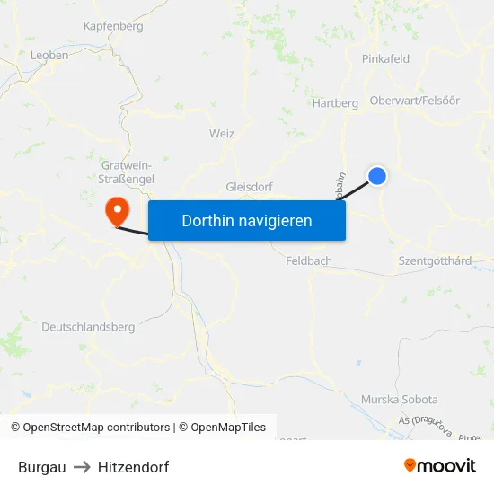 Burgau to Hitzendorf map