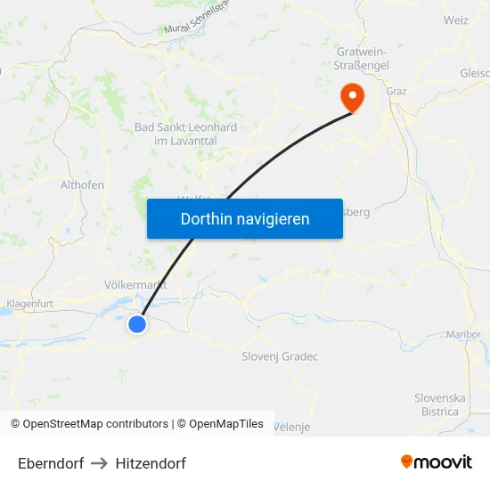Eberndorf to Hitzendorf map