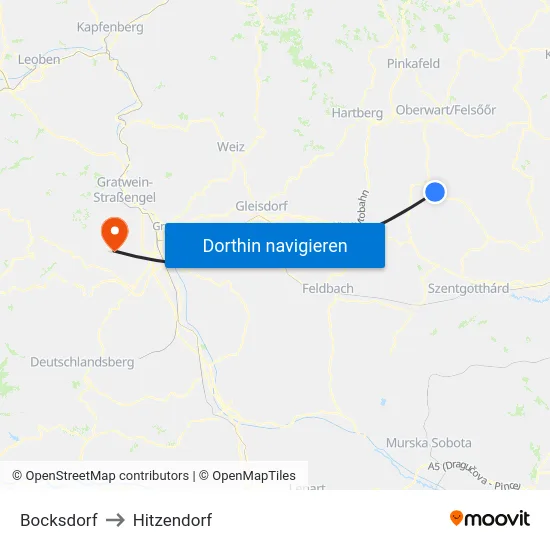 Bocksdorf to Hitzendorf map