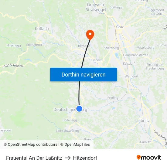 Frauental An Der Laßnitz to Hitzendorf map