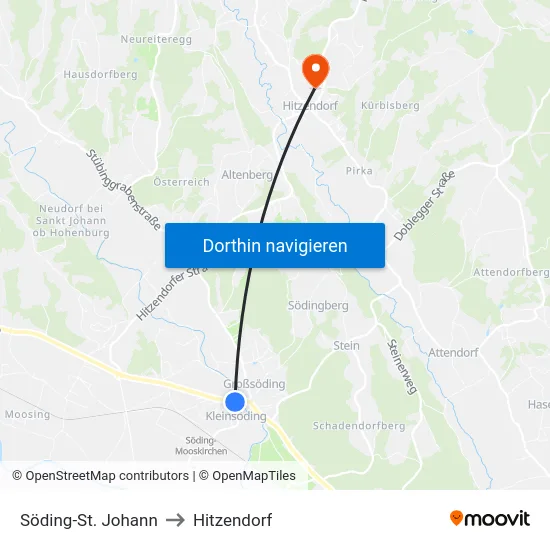Söding-St. Johann to Hitzendorf map