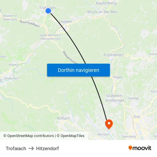 Trofaiach to Hitzendorf map