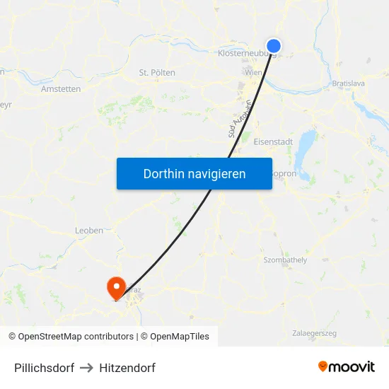 Pillichsdorf to Hitzendorf map