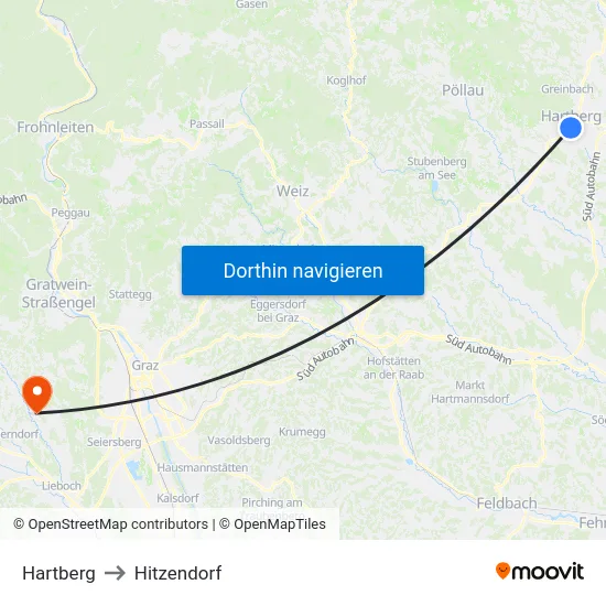 Hartberg to Hitzendorf map