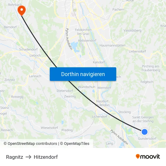 Ragnitz to Hitzendorf map