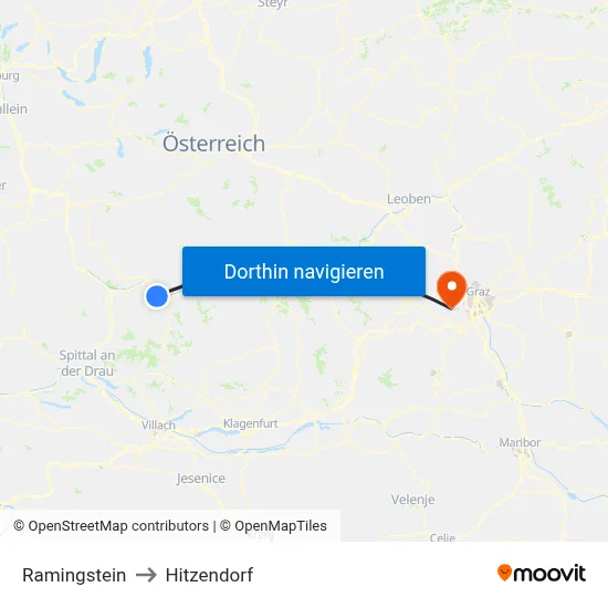 Ramingstein to Hitzendorf map