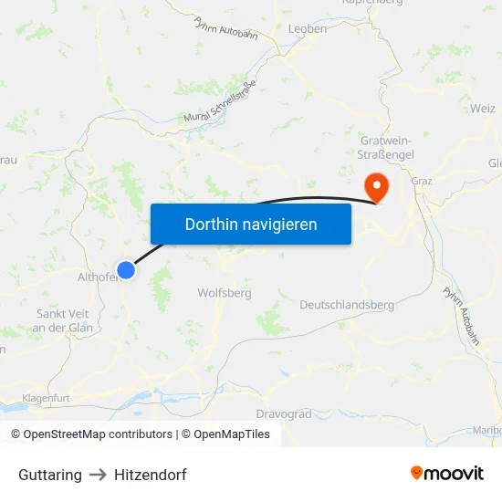 Guttaring to Hitzendorf map
