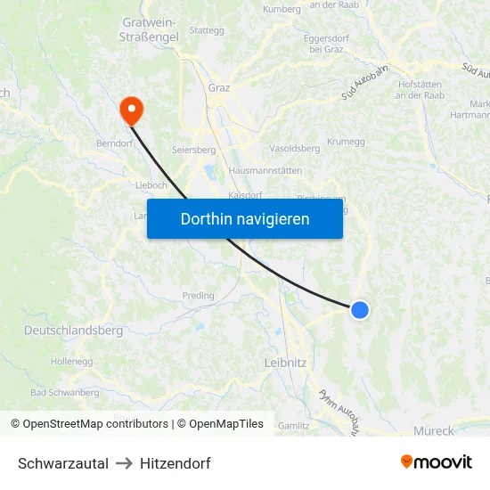 Schwarzautal to Hitzendorf map