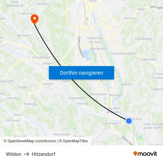 Wildon to Hitzendorf map