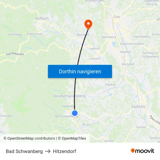 Bad Schwanberg to Hitzendorf map