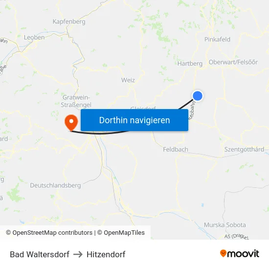 Bad Waltersdorf to Hitzendorf map