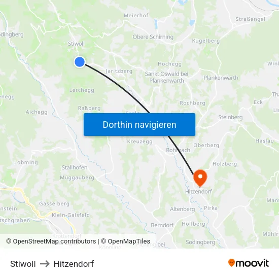 Stiwoll to Hitzendorf map