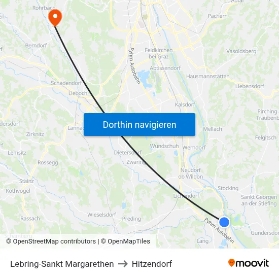 Lebring-Sankt Margarethen to Hitzendorf map