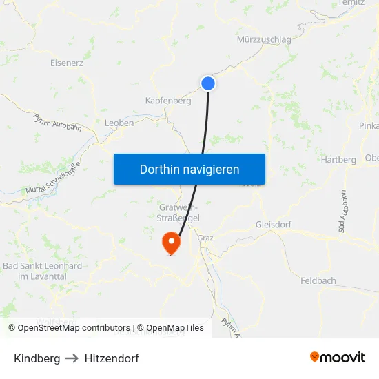 Kindberg to Hitzendorf map