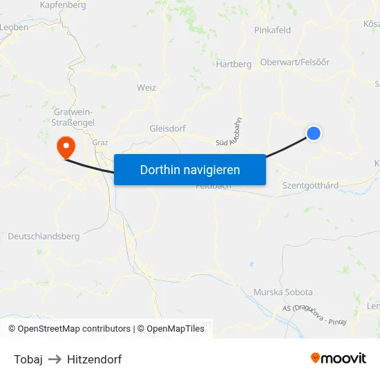 Tobaj to Hitzendorf map