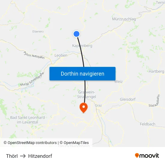 Thörl to Hitzendorf map