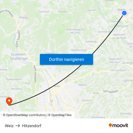 Weiz to Hitzendorf map