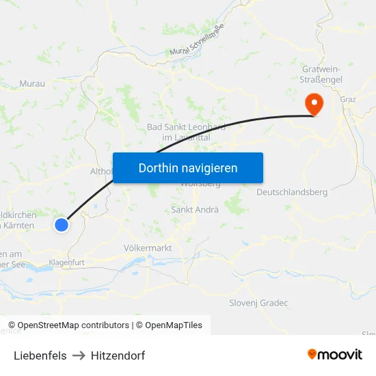 Liebenfels to Hitzendorf map