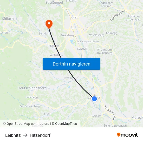 Leibnitz to Hitzendorf map