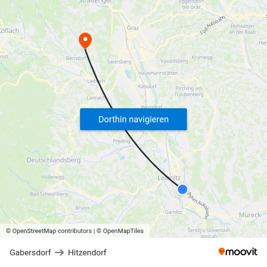Gabersdorf to Hitzendorf map