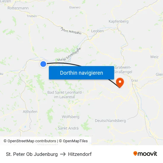 St. Peter Ob Judenburg to Hitzendorf map