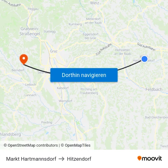 Markt Hartmannsdorf to Hitzendorf map