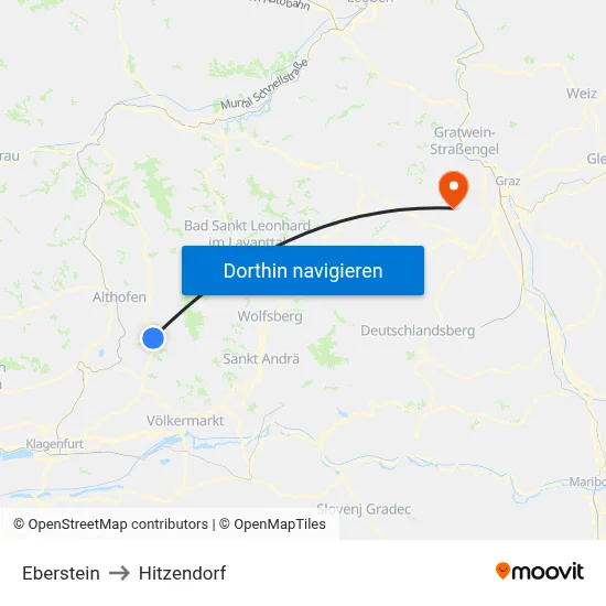 Eberstein to Hitzendorf map