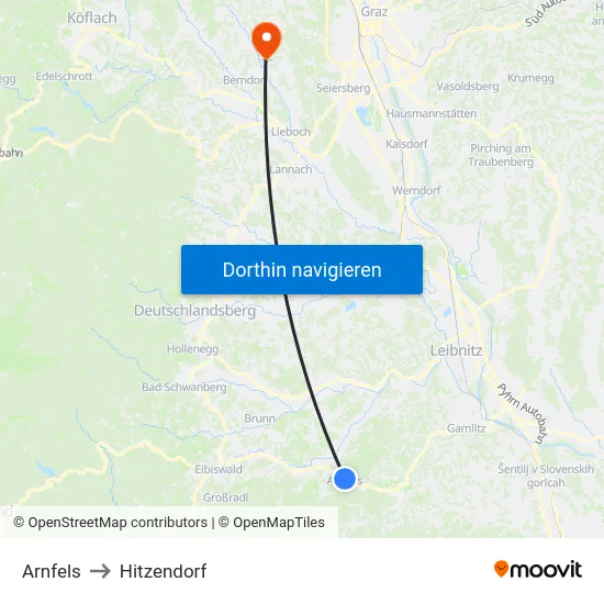 Arnfels to Hitzendorf map