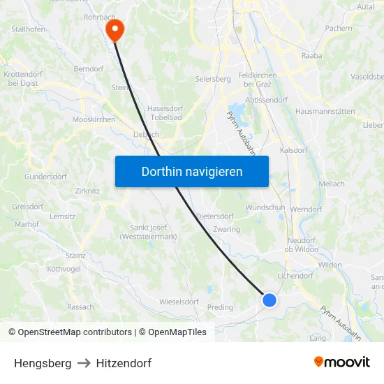 Hengsberg to Hitzendorf map