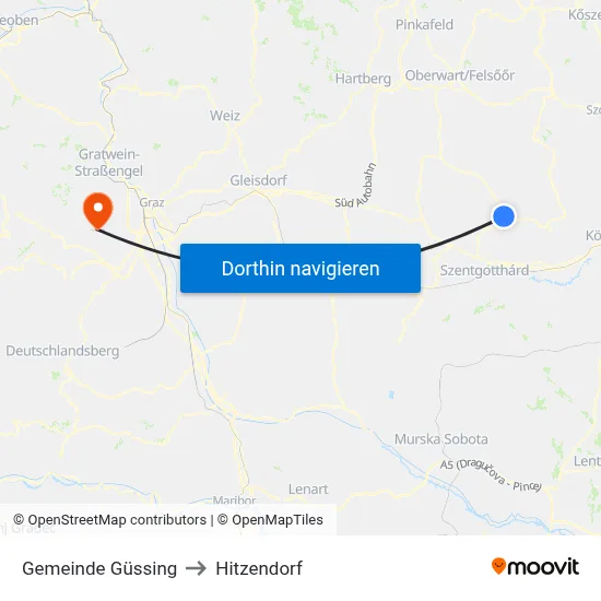 Gemeinde Güssing to Hitzendorf map