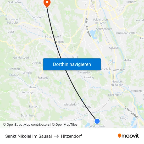 Sankt Nikolai Im Sausal to Hitzendorf map