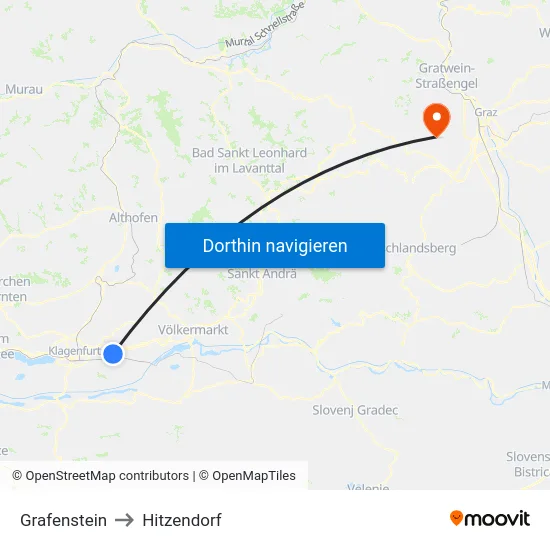 Grafenstein to Hitzendorf map