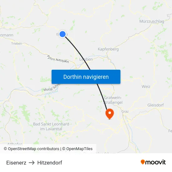 Eisenerz to Hitzendorf map