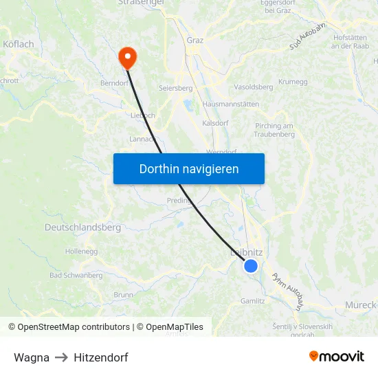 Wagna to Hitzendorf map