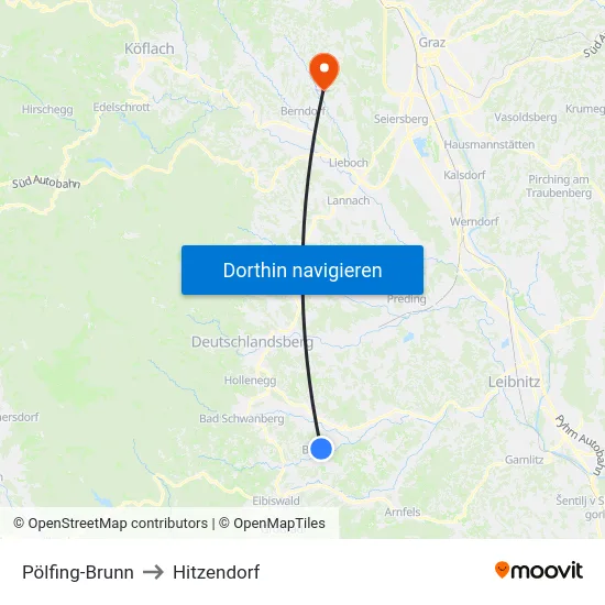 Pölfing-Brunn to Hitzendorf map