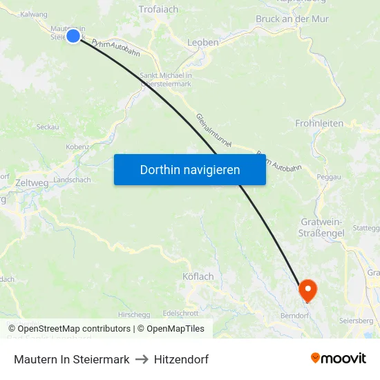 Mautern In Steiermark to Hitzendorf map