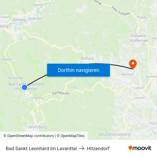 Bad Sankt Leonhard Im Lavanttal to Hitzendorf map