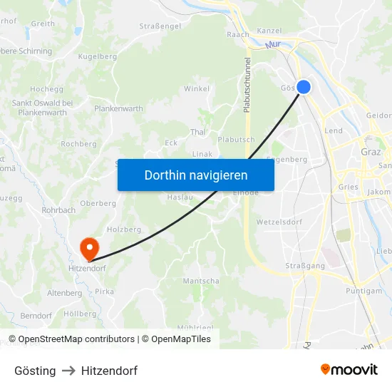 Gösting to Hitzendorf map