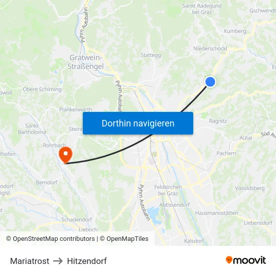 Mariatrost to Hitzendorf map
